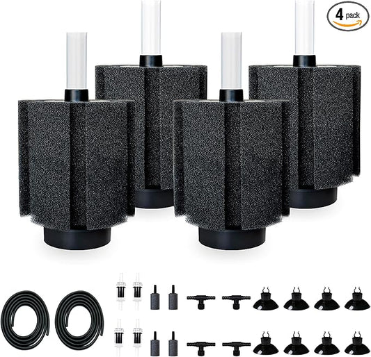4 Pack 70-80 Gal Aquarium Sponge Filter with Air Stone and Ceramic Filter Media Quiet Fish Tank Filters for Breeding Fry Betta Shrimp Fish Tank with Accessories
