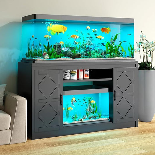 kepptory 55-75 Gallon Fish Tank Stand with Diamond Doors & Power Outlet, Heavy Duty Aquarium Stand with Cabinet Storage for Fish Tank, Turtle Tank, Reptile Terrarium (Black)