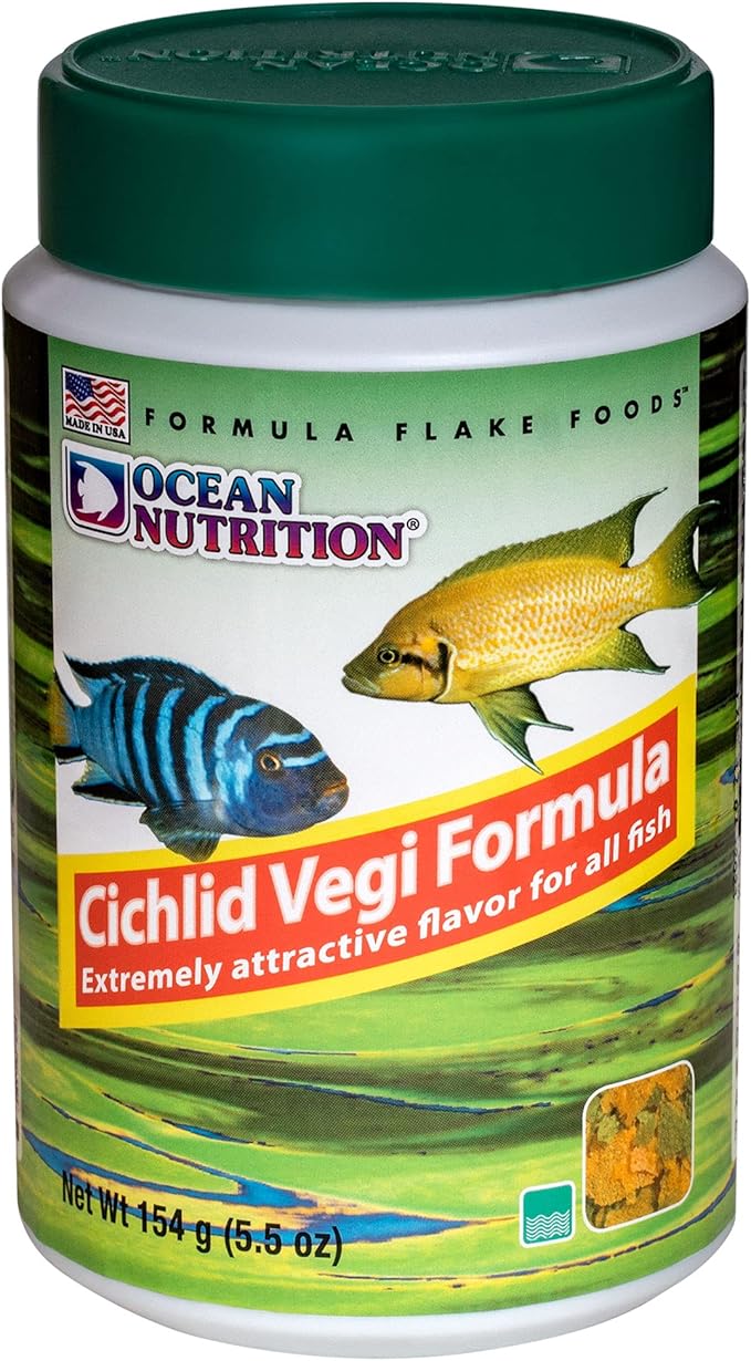 Ocean Nutrition Cichlid Vegi Formula Flake Fish Food - Natural Ingredient Fish Food Flakes for All Fish - Supports Health & Coloration, Does Not Cloud Water, Made in USA, 5.5 oz (154 g)