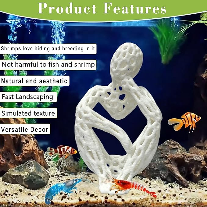 LIYAOLI Shrimp Hide Cave for Aquarium Sculpture Decor- Modern Shrimp Hiding Spots for Tank,3D Printed White Fish Tank Accessories Decorations, Safe Shelter for Shrimps/Betta/Turtles (White)