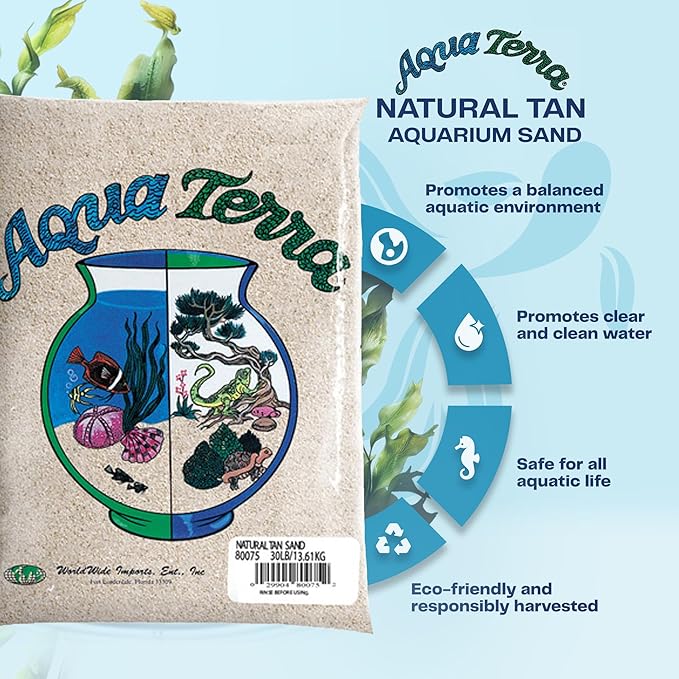 Aqua Terra Aquarium Natural Tan Sand, 5 lbs - Optimal pH Balance, Enhanced Water Clarity, Natural Aesthetic Appeal, Easy Maintenance, Eco-Friendly Health