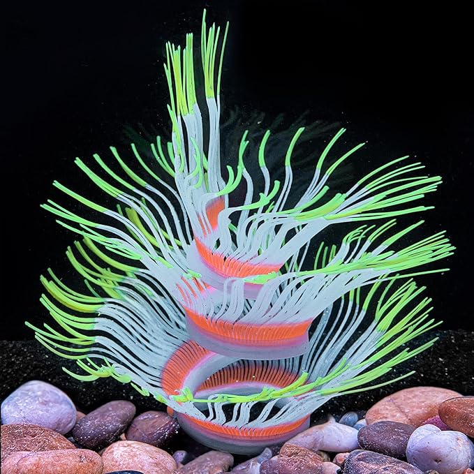 Soft Silica Gel Moves Naturally with Water Flow, Aquarium Decorations Glow in The Dark, Glowing Coral Ornaments for Fish Tank Decorations (Green, Anemone)