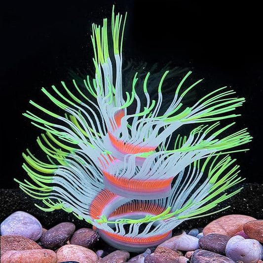 Soft Silica Gel Moves Naturally with Water Flow, Aquarium Decorations Glow in The Dark, Glowing Coral Ornaments for Fish Tank Decorations (Green, Anemone)
