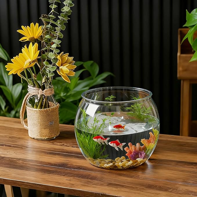 Geelin 1.5 Gallon Plastic Fish Tank Large Bowl Shatterproof with Crystal Clear Clarity for Terrarium, Flower Vase Centerpiece Gift for Fish Lovers (Round)