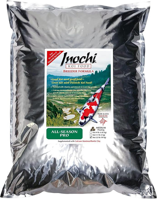 Dainichi Pond Fish Food, Inochi Koi Food, All-Season PRO Medium 5.5 mm Floating Pellet - 22 lb. [Koi & Goldfish, Nutritional, Winter, All-Season, Balanced Diet, Calcium Clay for Max Digestion.]
