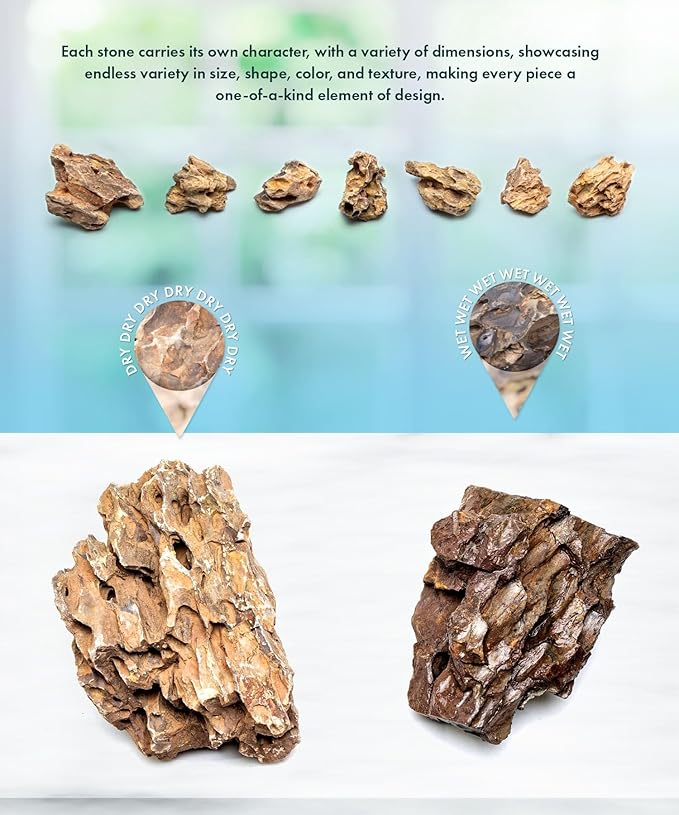 SubstrateSource Natural Aquarium Stones - Ohko w/Mixed Reds, Yellows & Browns, Scale-Like Texture - Freshwater Aquascaping, Betta Fish & Shrimp Tank Decorations, Zen Garden Layouts - Dragon, 10 LB