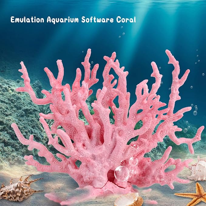 Aquarium Coral Plastic Vivid Artificial Coral Plant Ornament for Aquarium Underwater Fish Tank Pink (Small Size (29.9 X 15 X 6.7in))