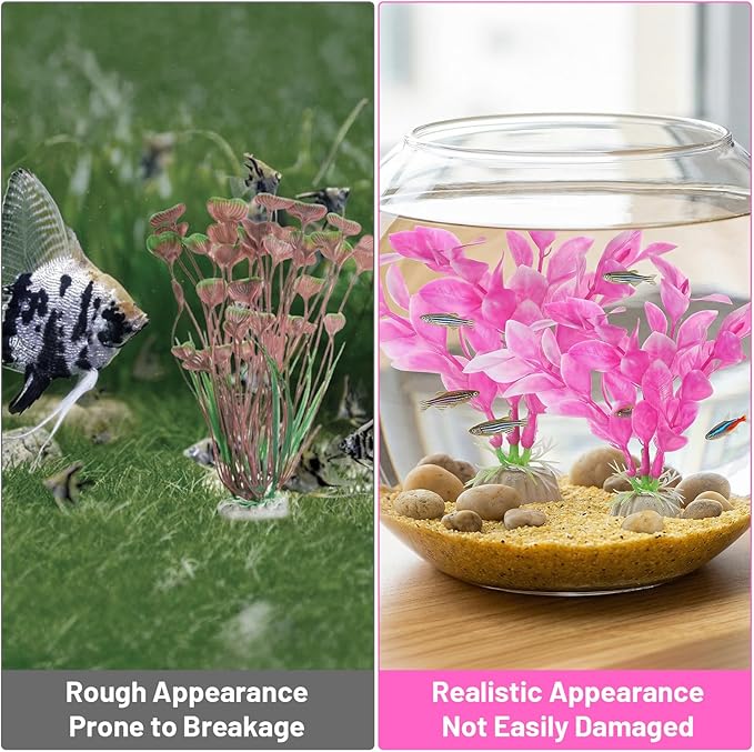 Abeillo Silk Aquarium Plants for Betta Fish Tank, 2Pcs 10cm Small Aquarium Plants Decorations Plastic Artificial Plant Aquatic Water Grass Decoration
