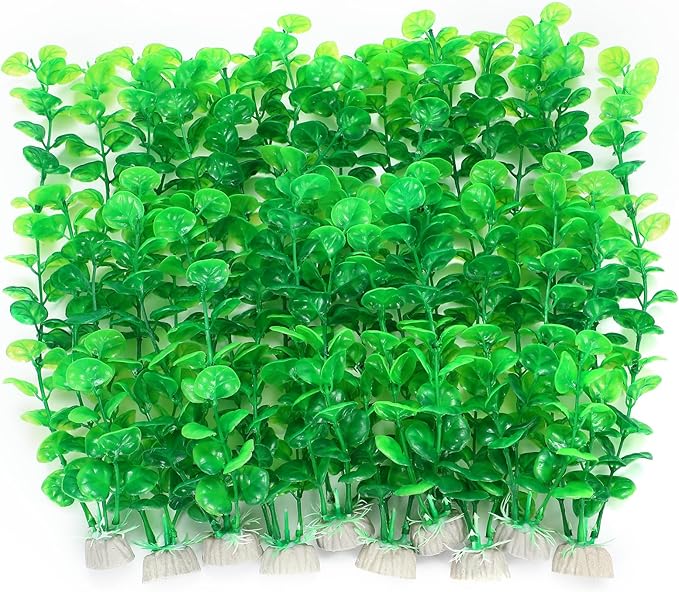 AQUANEAT Fish Tank Artificial Plants, Aquarium Plants Plastic, 12Inch Tall Green Decorations,10packs