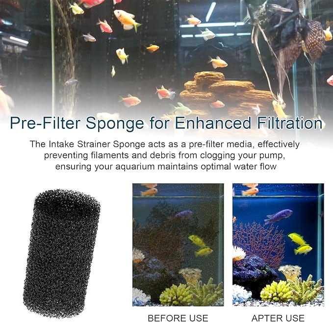 6 Pack Pre Filter Sponge, Aquarium Pre Filters Intake Sponge Replacement for Fluval AC20/AC30/AC50 Power Filter, Intake Strainer Sponge Use in Freshwater & Saltwater Aquariums