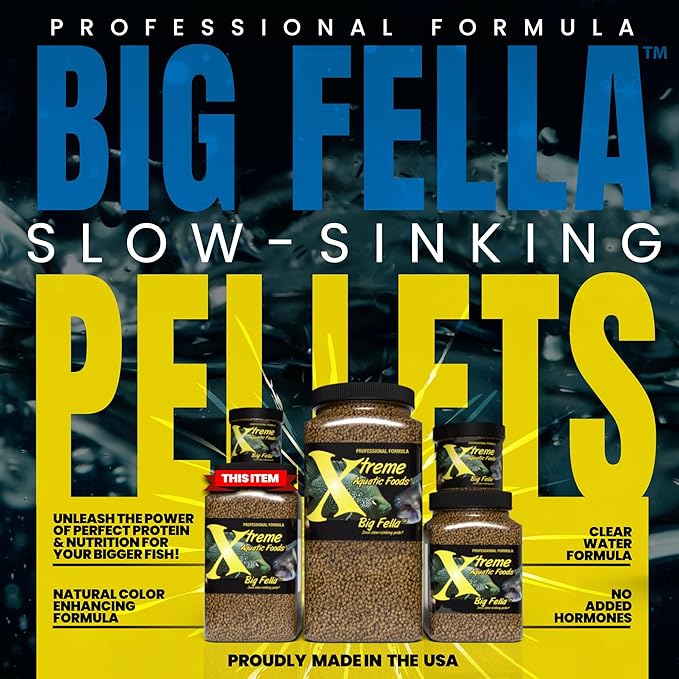Xtreme Big Fella 3.0mm Pellets: Professional Nutrition for Medium to Large Cichlid/Community Fish - Boost Immune & Digestive Health, Color & Energy, Max Protein Fish Food – USA Farm Grown (35oz)