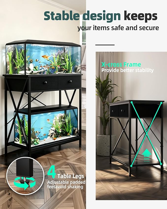 Fish Tank Stand 29 Gallon: Sturdy Aquarium Stand with Accessories Storage - Metal Fish Tank Table for 20-29 Gallon Reptile Breeder Turtle Terrarium - 30.7"x16.5" Weight Capacity 330 lbs