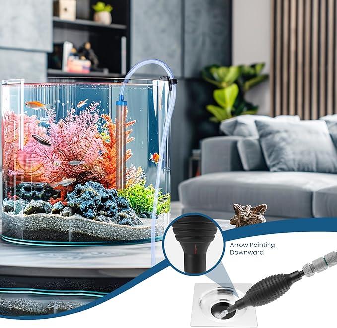Fish Tank Vacuum Gravel Cleaner Gravel Vacuum for Aquarium，Siphon Aquarium Water Changer for Fish Tank with Four Faucet Adapter and Long Hose(30 Feet)
