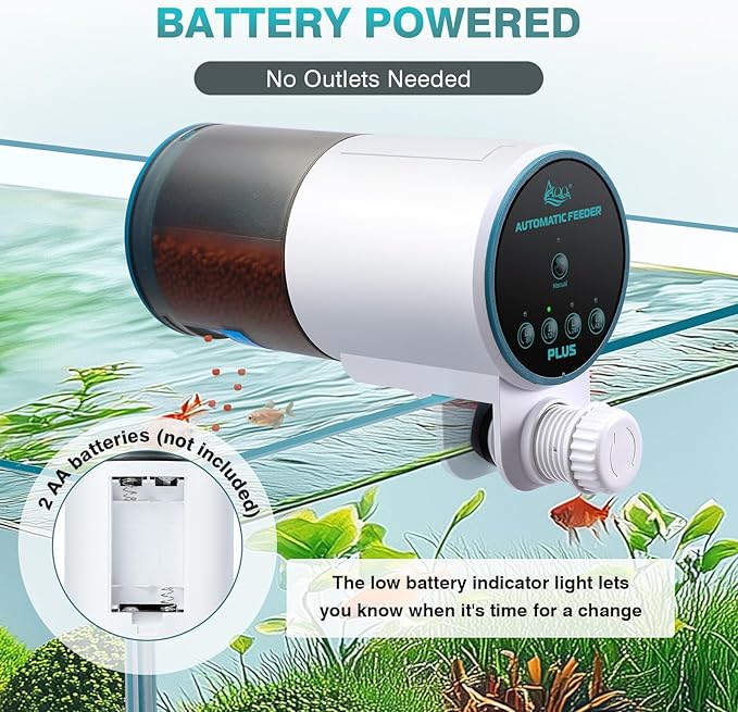 AQQA Automatic Fish Feeder for Aquarium - Auto Fish Food Dispenser with 8/12/24/48H Timer, 230 ML Large Capacity Vacation Tank Feeder for Turtle Betta Goldfish, Feeding Port Automatic Alignment