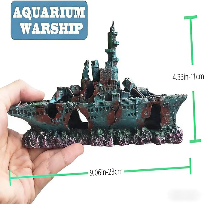 Eco-Friendly Resin Aquarium Shipwreck Decor, Realistic Sunken Ship Fish Tank Ornament, Safe Hideout & Landscaping Accessory for Betta Fish, Freshwater and Saltwater Aquariums
