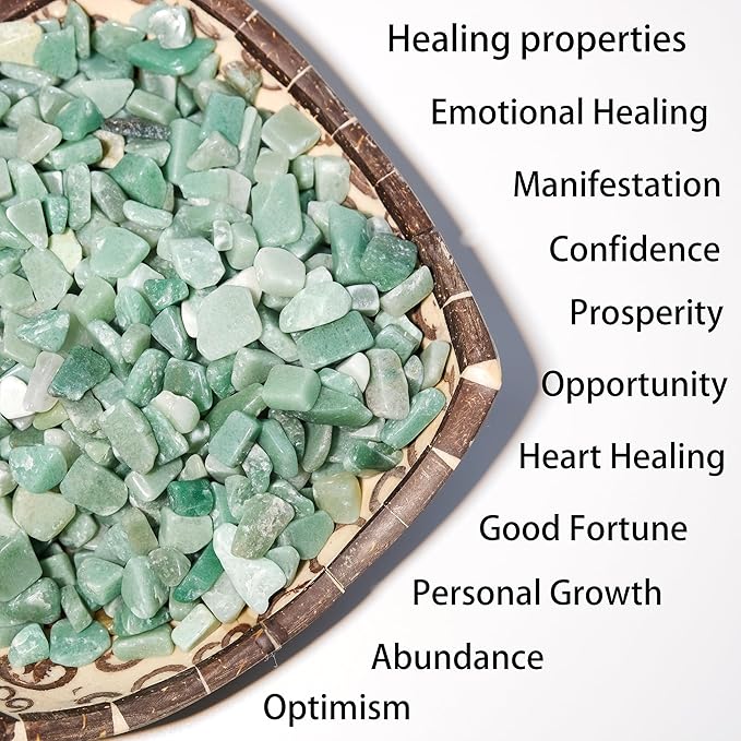 Green Aventurine Crystal Chips 1lb (600+ Pieces) – 8-15mm Natural Polished Healing Stones for Plants, Aquarium, Crafts, DIY Decor, Jewelry Making & Gifts – Stone of Luck & Prosperity