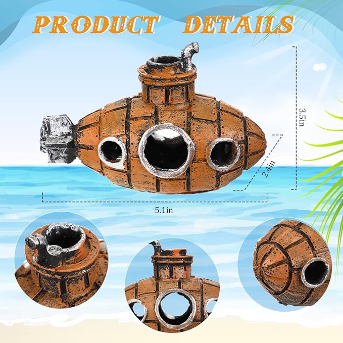 Christmas Aquarium Decorations Floating Fish Tank Air Pump Decorations Include Hanging Lovely Diver for Aquarium and Retro Old Submarine Wreck Ornament Artificial Resin Accessories for Fish Tanks Pool