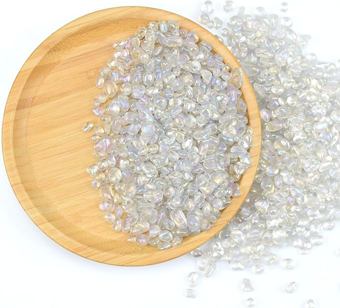 WAYBER 1Lb/460g Irregular Sea Glass Stones Artificial Crystal Gem Pebbles for Aquarium/Turtle Tank/Terrarium/Flowerpot/Vase Landscape Ornament Decoration, Hyun White
