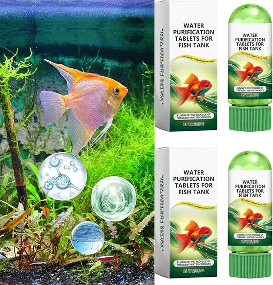 Powerful Aquarium Water Purification Tablet for Fish Tank,Portable Aqua Water Purification Tablets,Water Purifying Tablets for Aquariums,Remove All Kinds of Turbidity from Fish Tank Water (2pcs)