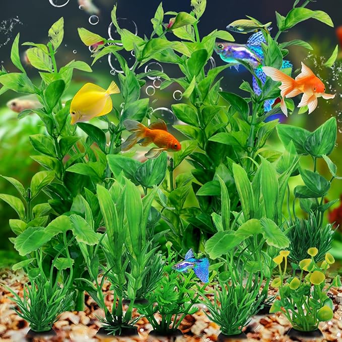 QUOZUO Fish Tank Accessories Aquarium Decorations Green Plants, 10pcs Green Fish Tank Decorations Plastic Plants, Fish Tank Decor, Aquarium Decor Artificial Plants