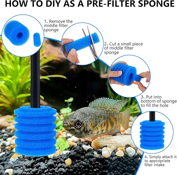 fishkeeper Bio Filter Sponge for Aquariums - 4 Pack, Washable and Reusable, Replacement Biological Filter Sponge Media for Fish Tanks