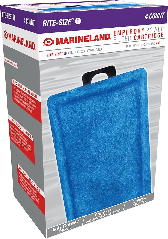 Marineland Emperor Power Filter Cartridge Rite-Size E, 4 Count, Replacement Cartridge For Aquarium Filtration, E - Purple, 4 Count (Pack of 1)