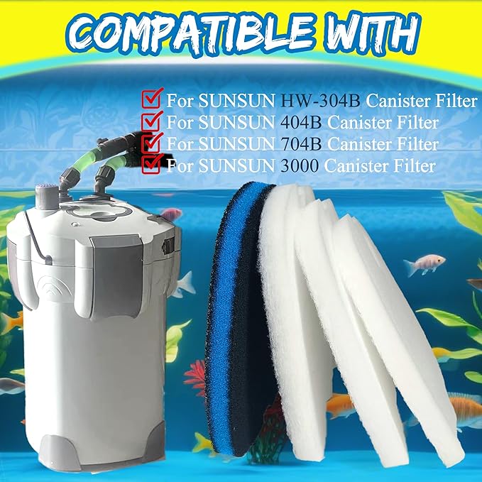 PurifyLogix Replacement Canister Filter Pads Compatible with SUNSUN HW-304B/404B/704B/3000 CF500 Aquarium Filter, 6 White Floss and 2 Upgraded Coarse Pads, 8pcs