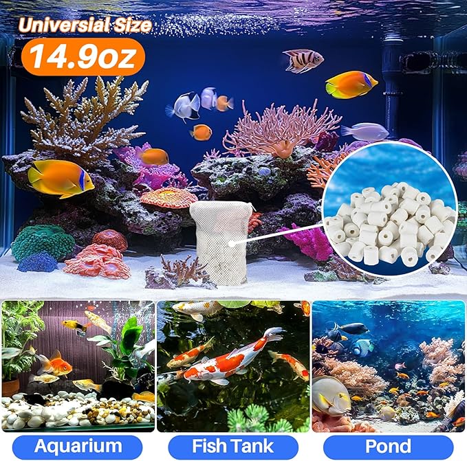 Sukh 3 Bags Ceramic Rings for Aquarium Filter - 425g Bio Ceramic Media Balls Replacement Biological Material Remover for Aquarium,Fish Tank,Pond,Canister Filter with 3 Mesh Bags