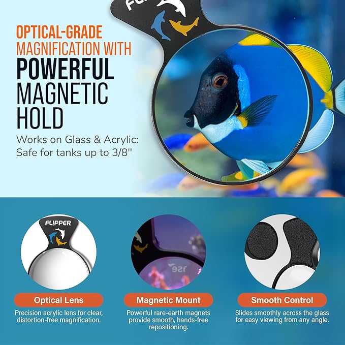 FLIPPER DeepSee Nano 3″ Magnetic Aquarium Viewer – Optical-Grade Magnifying Lens for Clear Underwater Viewing – Reef & Freshwater Tank Accessory for Fish, Coral & Aquascapes (Up to 3/8″ Glass) – Black