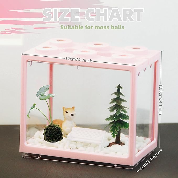 Small Sea Monkey Tank, Stackable Mini Betta Fish Tank Tinny Aquarium Kit with Aquarium Gravel, Moss Ball Tank Shrimp Tank 0.27 Gallon Acrylic Cube Fish Bowl for Shrimp Snails