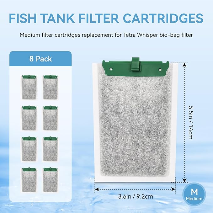 Medium Filter Cartridges Compatible with Tetra Whisper Bio-Bag Filter, Fish Tank Aquarium Filter Cartridges Replacement for Whisper PF10 10i IQ10 Filters (8 Pack)
