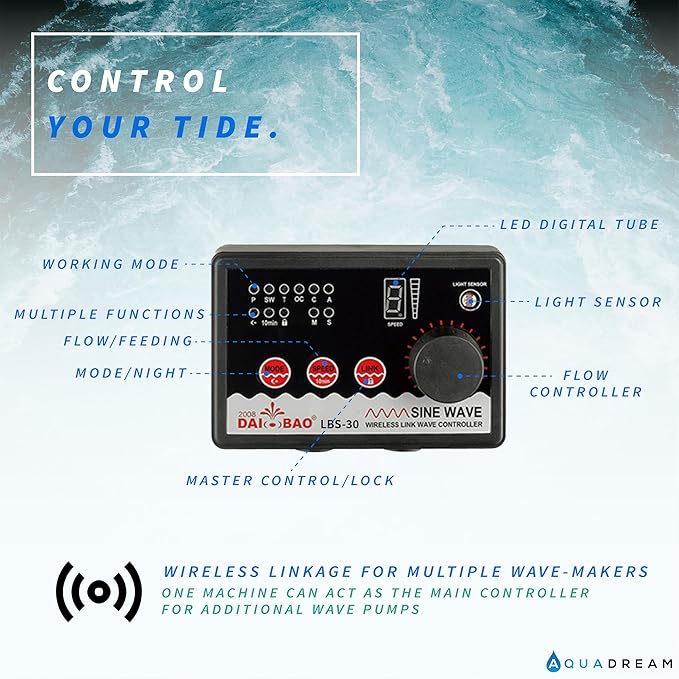 2400 GPH 24V Propeller Wave Maker Pump - ECO Quiet Sine Wave Circulation Pump with Digital Controller for Marine & Coral Reef Aquariums