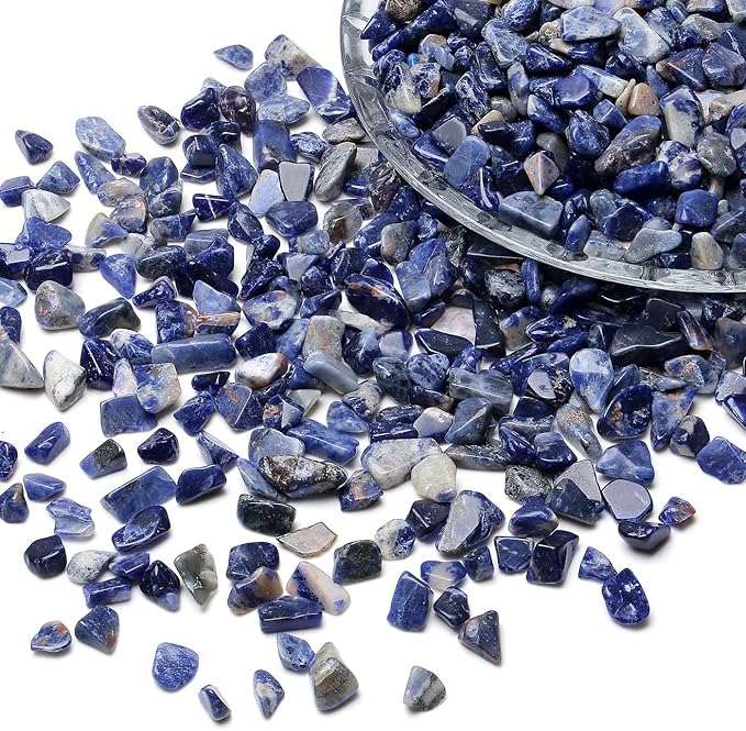 LAIDANLA Sodalite 1lb Crystal Polished Tumbled Stones Irregular Shaped Crystal Chips Bulk Natural Gemstone Aquarium Gravel Rocks Vase Filler Fish Tank Gravel Home Decoration
