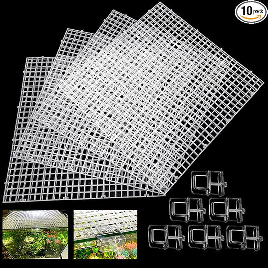 4 Aquarium lid Hood Fish Tank top Cover Terrarium lid Plastic Grid Panel Egg Crate Grate 6 Aquarium Glass Cover Board Clip