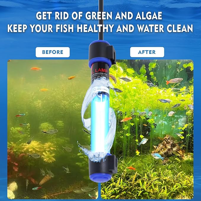 5W UVC Aquarium Light for Fish Tank and Pond – Quartz Tube Waterproof UV Lamp, Water Clarifier for Clearer Water