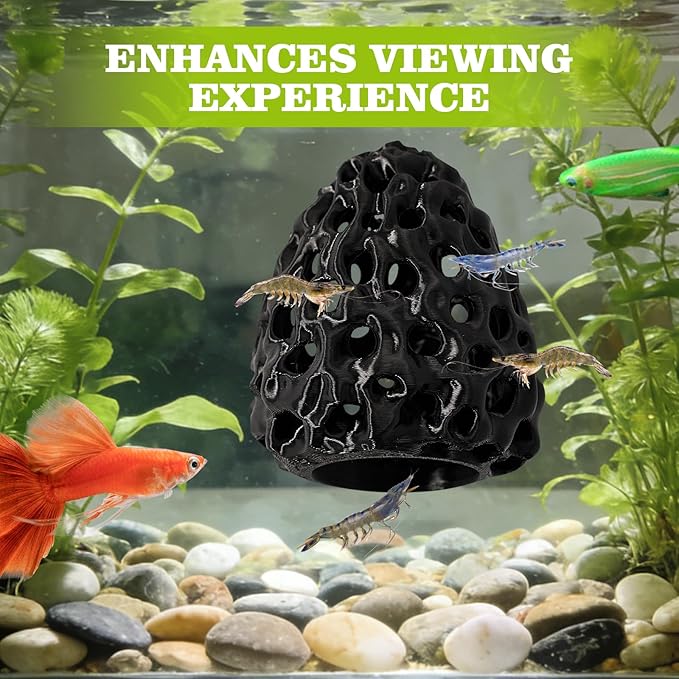 Shrimp Dome Hide, Shrimp Hides for Aquarium, Betta Fish Hideout with Suction Cup, Betta Habitat Tank Ornament Accessories, Aquarium Decor for Small Fish Guppy Hiding Resting (Black)