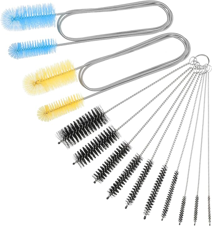 12 Pieces Aquarium Filter Brush Set Flexible Double Ended Hose Pipe Cleaning Stainless Steel Nylon Long Tube Cleaning Brush for Fish Tank Kitchen Glasses Drinking Straws Keyboard