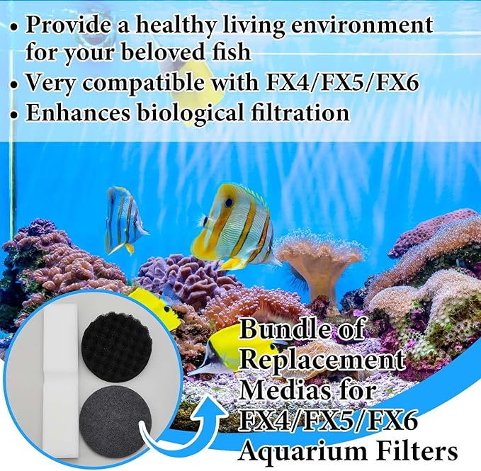Threlaco 28 Pcs Aquarium Media Kit Compatible with Fluval Fx4/ Fx5/ Fx6 Filter, Carbon Foam Pad, Nitrite Remover Pads, Activated Carbon, Foam Block, Silicone Lube, Towels, Ceramic Ring, Mesh Bag