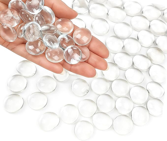 ARSUK Clear Flat Glass Pebbles, (5 LBS) Marbles for Vases, Glass Marbles, 400 Pcs Vase Fillers, Table Scatter for Weddings, Aquarium Stones, Candle Holders, Crafts, Glass Beads for Vases, (0.7-0.8")
