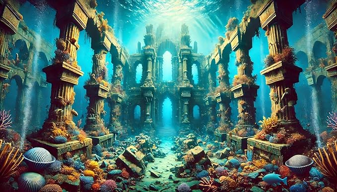 Undersea Ruins Aquarium Background Coral Ancient Building Fish Tank Background 30x18 Inches PVC Glass Container Decoration with Tapes