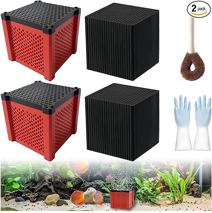 2 PCS 2025 New Pure Cube Water Trough Filter 2.0, Eco-Aquarium with Honeycomb Charcoal, Super Strong Filtration Activated Carbon Filter Media for Fish Tanks, Horse Troughs, Ponds & Livestock Tanks