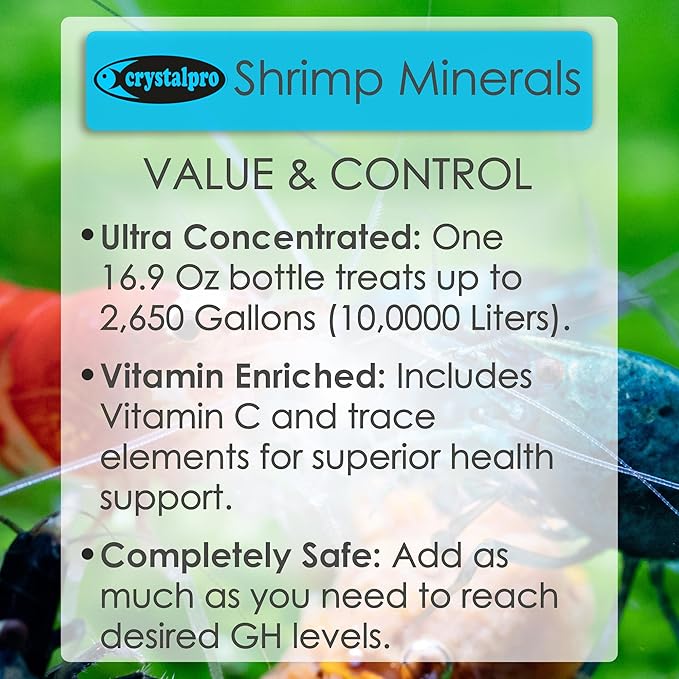Crystalpro Shrimp Minerals 16.9 Oz – Liquid Aquarium Salt & Trace Elements for Freshwater Shrimp Tanks – Supports Caridina & Neocaridina – Molting & Breeding Additive – Invertebrate Tank Conditioner