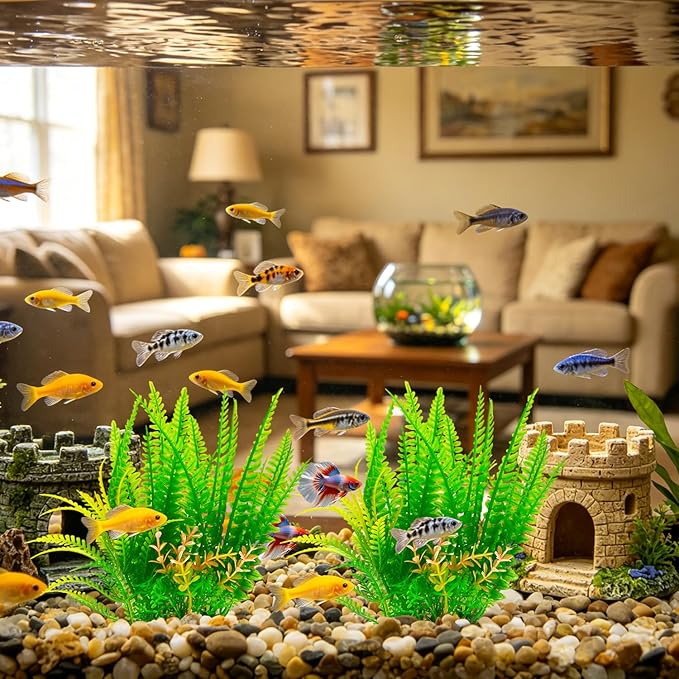 2 Pack Aquarium Decor Plastic Plants, Large Artificial Fish Tank Plant, Fish Tank Decorations-7.1" Tall