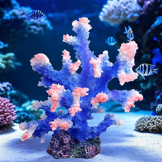 Premium Coral Reef Ornament - Lifelike Artificial Coral Decor for Saltwater & Freshwater Aquariums | Hand-Painted Blue, Aquarium-Safe Polyresin (5.7"×5.1"×6.3")