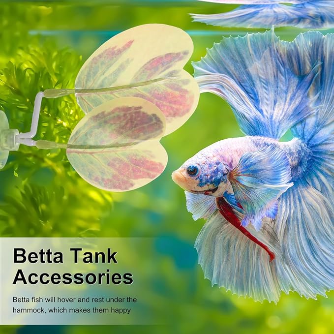 M METERXITY 2-Pack Betta Fish Leaf Pad, Hammock Plant Leaf Pad, Realistic Resting Fish Rest Bed for Fish Tank Decorations/Aquarium Accessories/Breeding [Pink Gradient, Heart-Shaped]