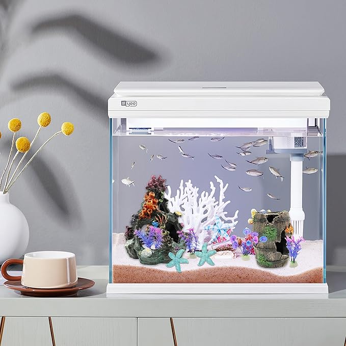 8 Pcs Fish Tank Decor, Small Aquarium Decorations Accessories, Fish Tank Plants Fish Cave Hideout, 2 x Aquarium Cave 4 x Aquarium Plant 2 x Starfish Ornament (Colorful)