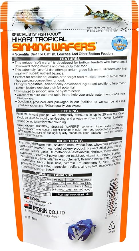 Hikari Tropical Sinking Wafers for Catfish Loaches and Bottom Feeders 3.88 Ounces [2-Pack]
