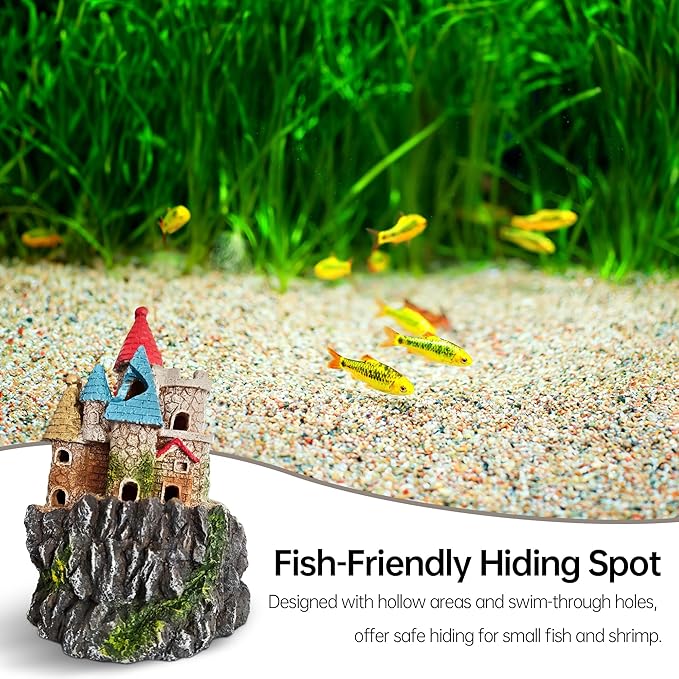 Fish Tank Castle Aquarium Decor – Large Resin Aquarium Ornaments for Aquarium Decorations, Safe Hideout Cave for Small Fish & Shrimp, Fairy Tale Fish Tank Accessories for Aquascape & Gifts