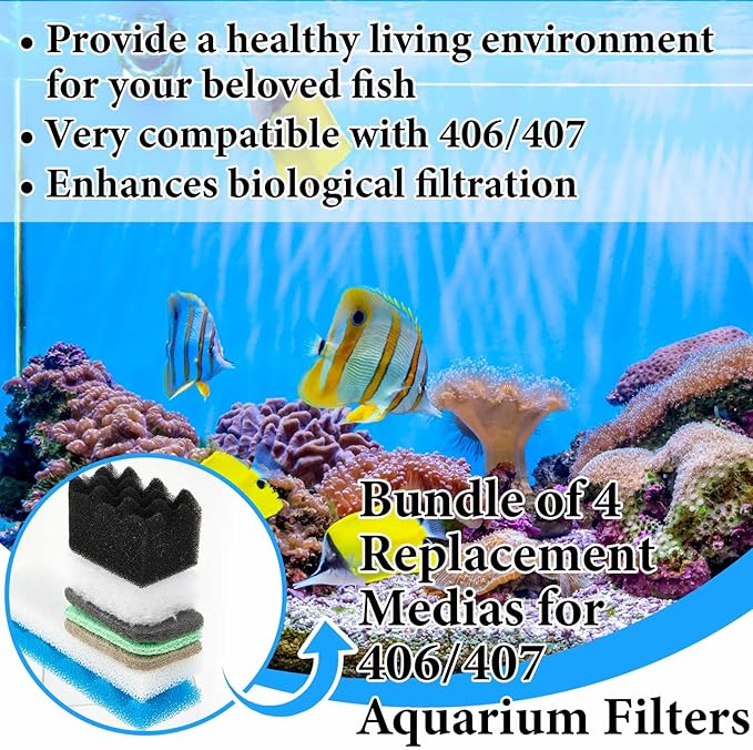 Threlaco 74 Pcs Canister Filter Media Kit Compatible with Fluval 406/407 Filter, Including Foam Pads, Water Polishing Pad, Activated Carbon, Nitrite/Phosphate/Ammonia Remover, Mesh Bag, 2 Ceramic Ring