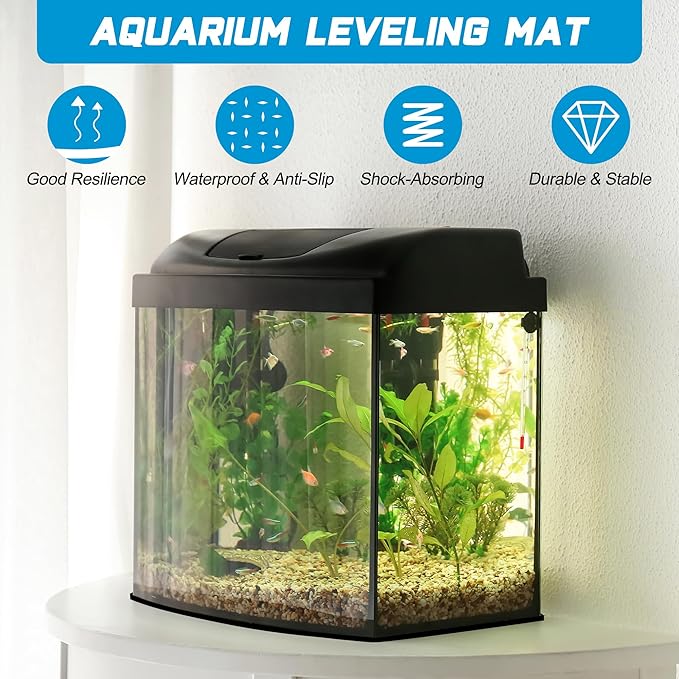 30 x 15 x 0.2 Inches Aquarium Leveling Mat Set, Liveek Waterproof Fish Tank Pad with Scissors & Measuring Tape, Black Easy to Cut Neoprene Mat for Under Tank
